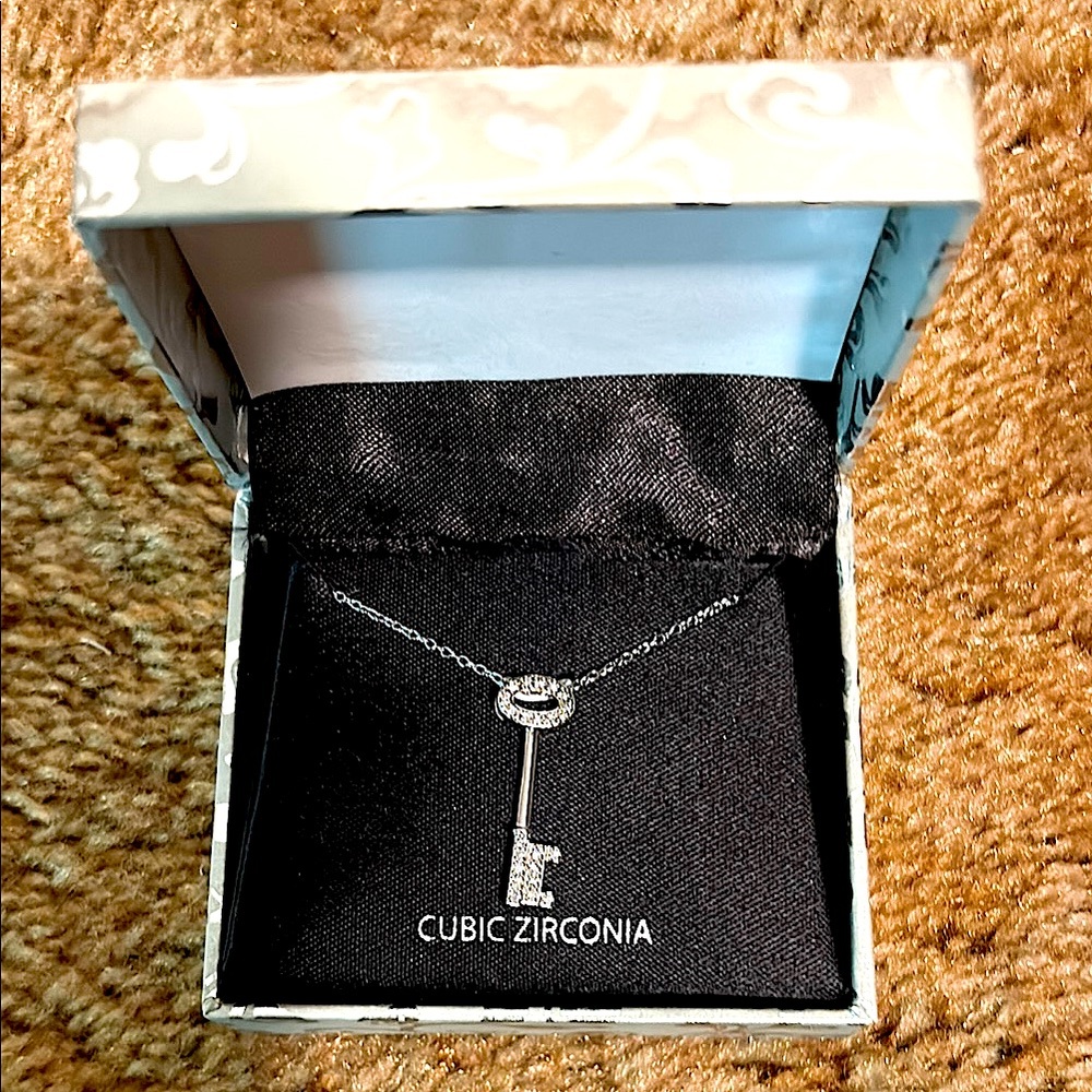 Kohl's Silver Key Pendant Necklace with Cubic Zirconia